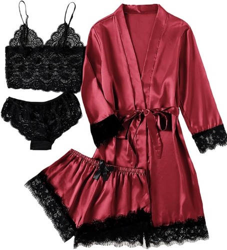 Women 4pcs sleepwear satin - sleepwear,